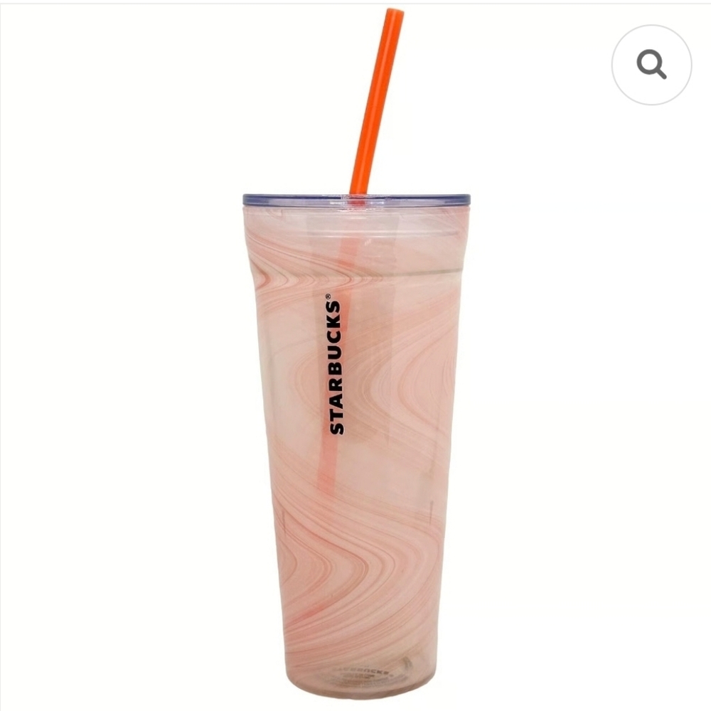 Starbucks Marble Swirl Pink Peach Orange Glass Cold Cup Tumbler